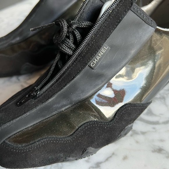 NEW Authentic Chanel Black Patent Leather Sneakers - Picture 7 of 9